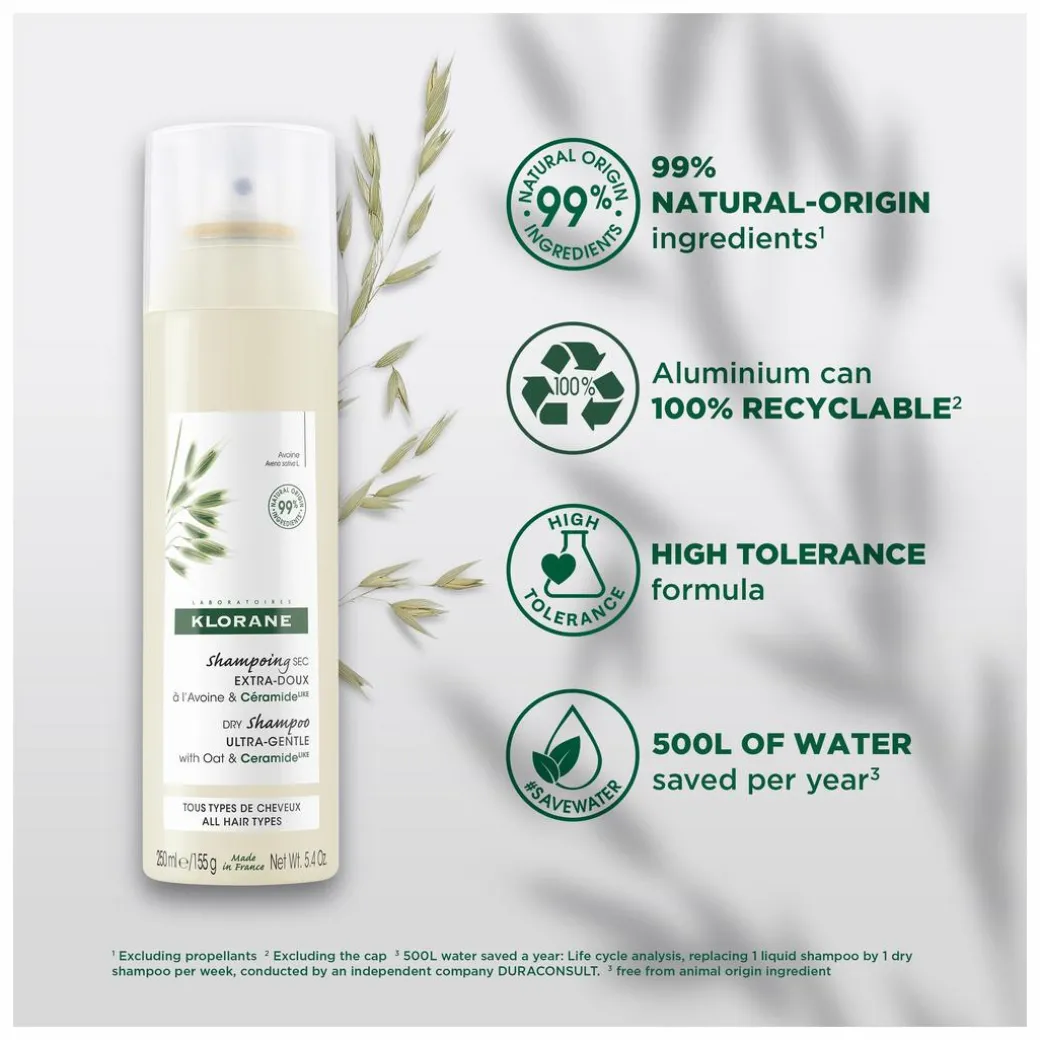 Klorane Dry Shampoo: Oat & Ceramide for Soft, Fresh Hair